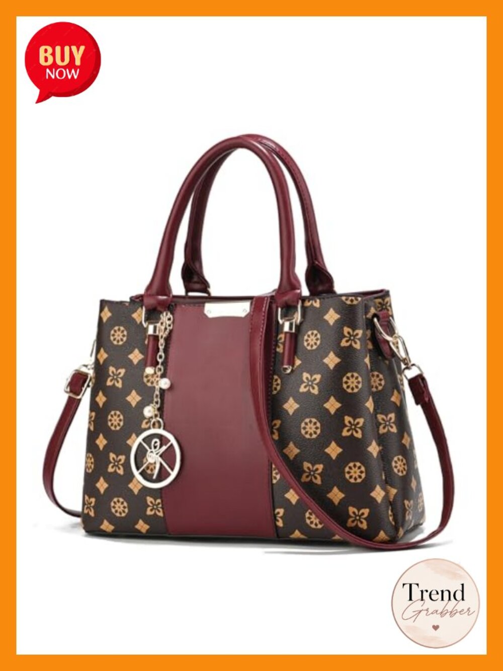 Satchel Handbag PU Leather Tote Messenger Bag 7 Pockets Shoulder Bag